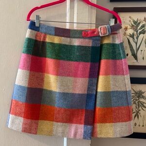 NWOT Boden Wool Neon Rainbow Plaid Wrap Mini-Skirt